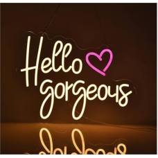 Neon Sign HELLO GORGEOUS - Acrylic - USB Powered - Warm Light / Pink