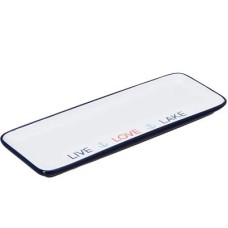 Ceramic Retangular Tray Live Love Lake White and Dark Blue