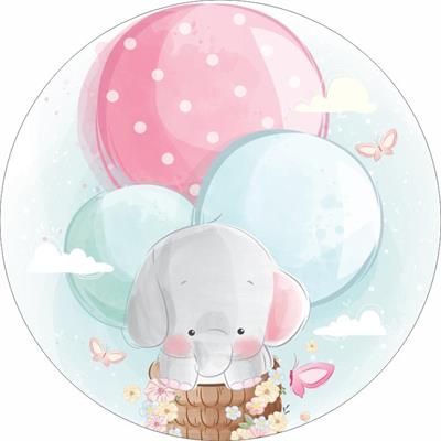 Little Elephant w/ balloons" round fabric backdrop (1.5m diameter)