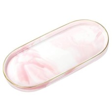 Glass Oval Marble Tray Light Pink/White